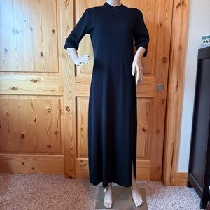 Exclusively Misook Black Knit Maxi Dress S Side Slit Mock Neck Quiet Luxury